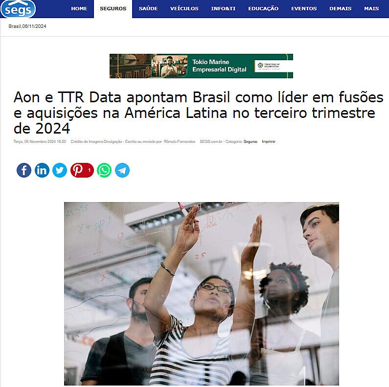 Aon e TTR Data apontam Brasil como lder em fuses e aquisies na Amrica Latina no terceiro trimestre de 2024